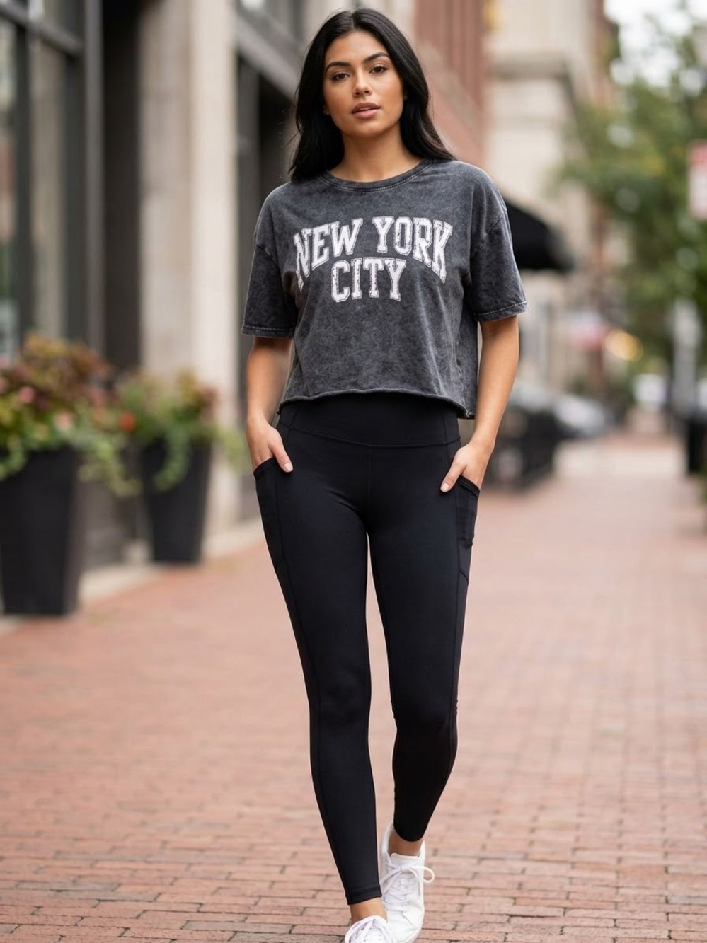 Women’s Gray Acid Wash New York City Graphic Cropped Tee - Short Sleeve - XL